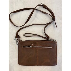 Befen Brown Genuine Leather Crossbody Bag Wristlet Wallet Organizer Clutch